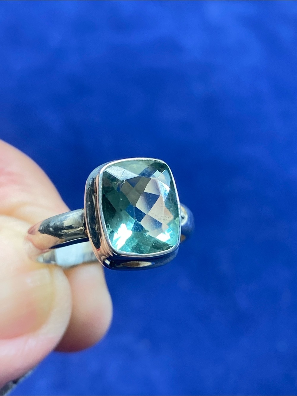 GREEN FLUORITE FACETED SIZE 7 IN SOLID STERLING SILVER 925